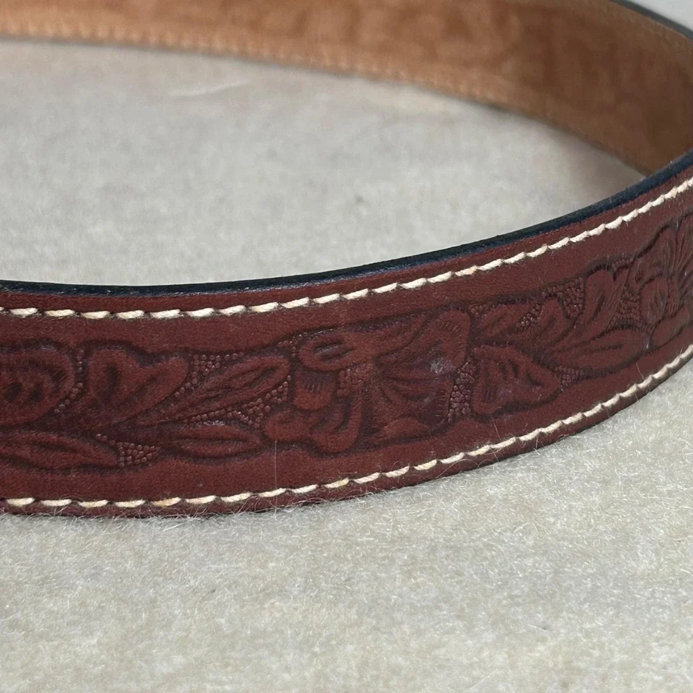 Vintage Lions International Floral Embossed Leather Belt M‎ Mens 34-36 Western